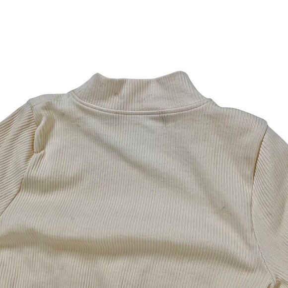 Beige Long Sleeve Mock Neck Ribbed Athleisure Baddie Bodycon Mini Dress / Small - Picture 7 of 8